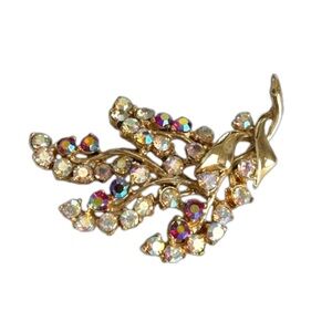 Gold Tone Crystal AB Brooch Vintage signed BSK